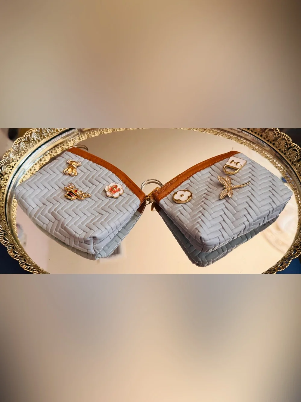 NWOT Embellished Woven faux leather Coin Pouch Keychain – Choose ONE